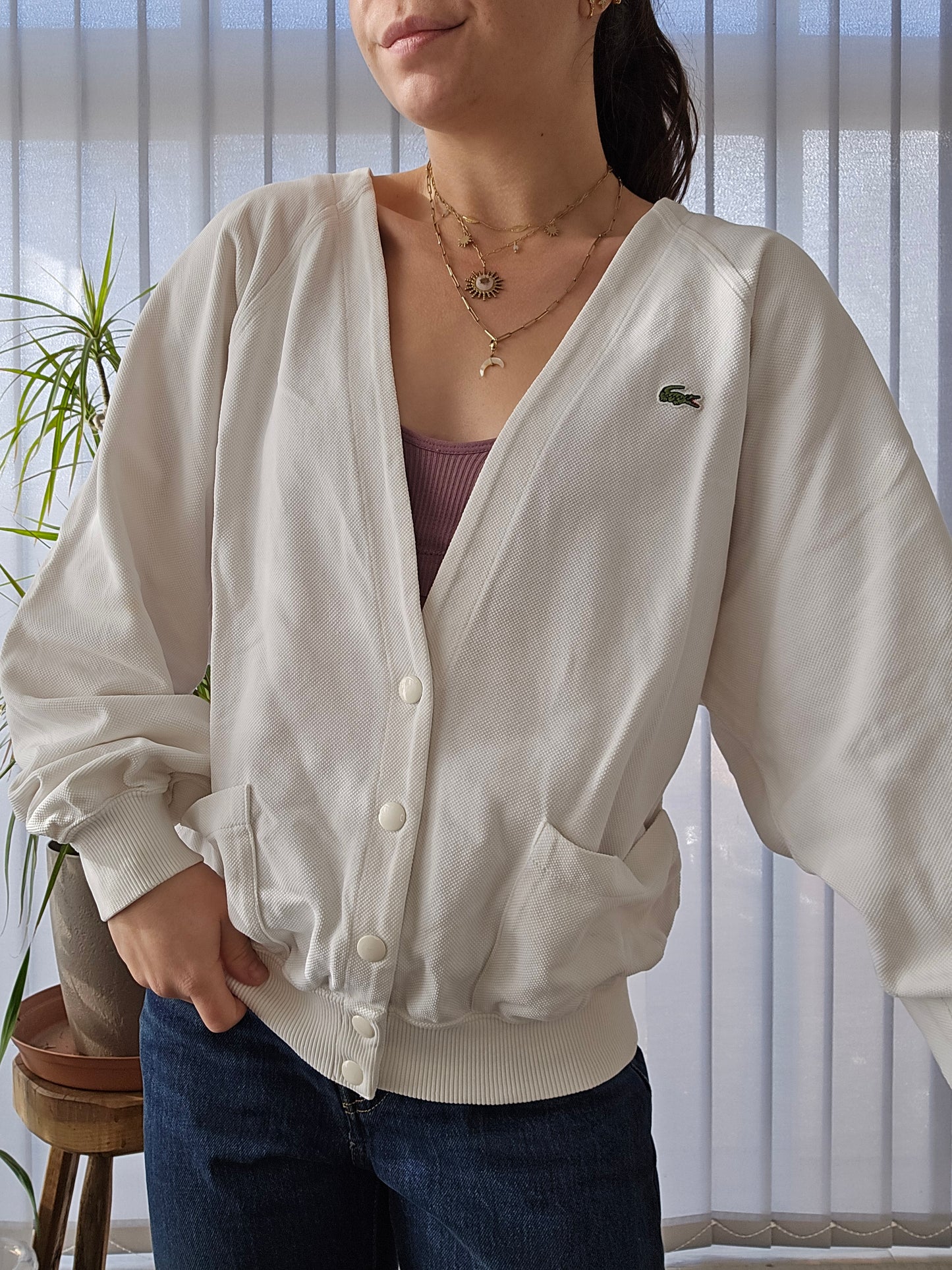 Cardigan blanc des années 80' fabriqué en France - M/L