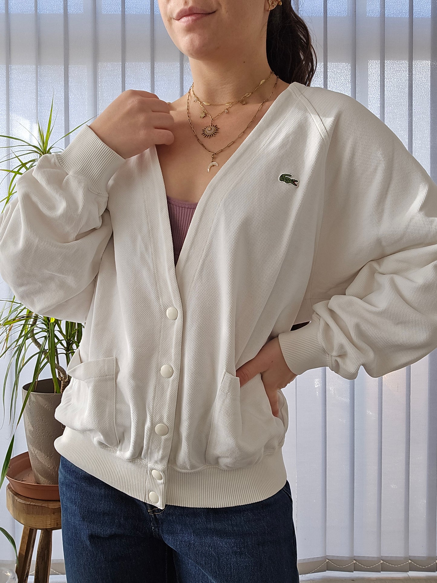 Cardigan blanc des années 80' fabriqué en France - M/L