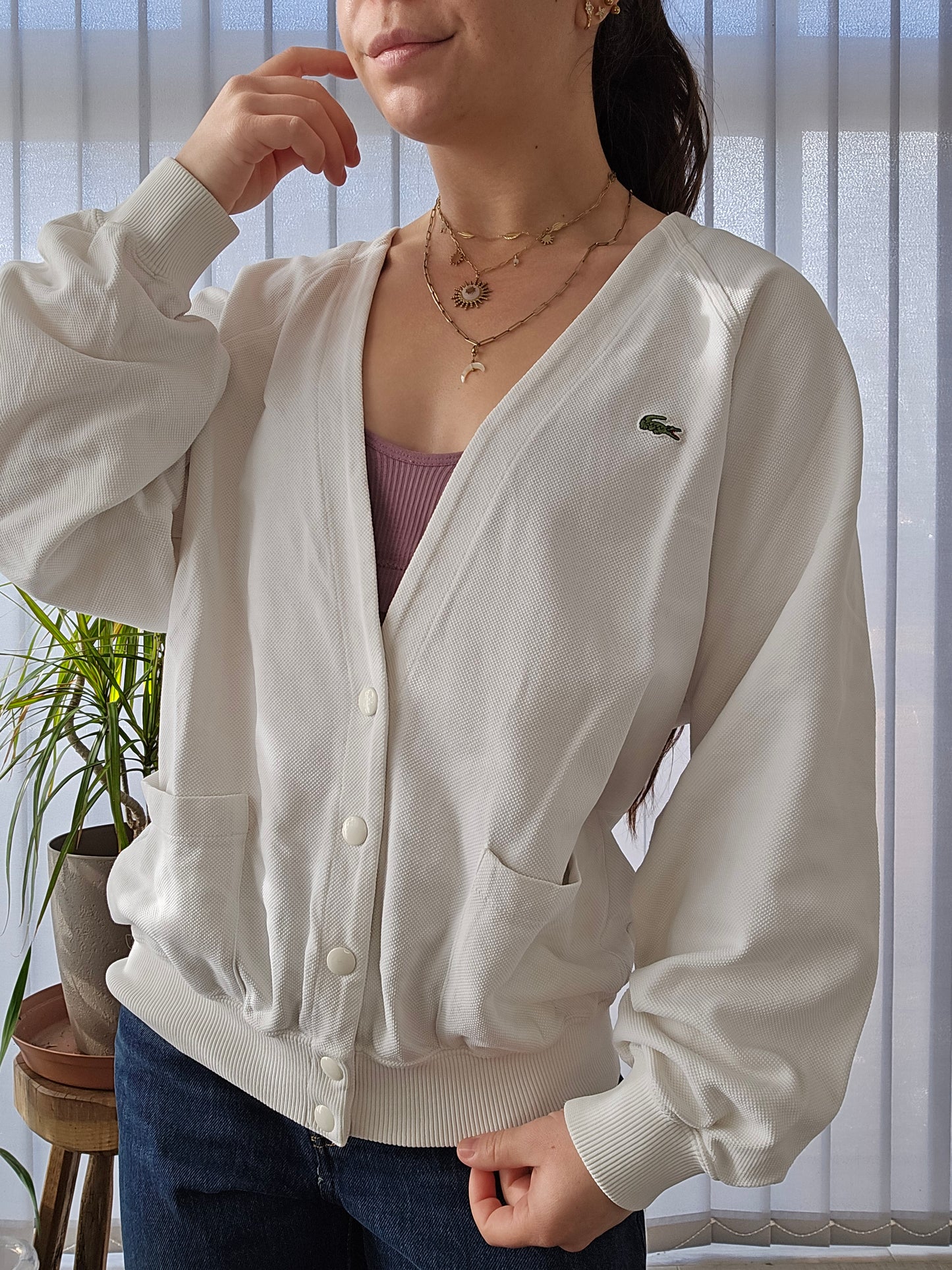 Cardigan blanc des années 80' fabriqué en France - M/L