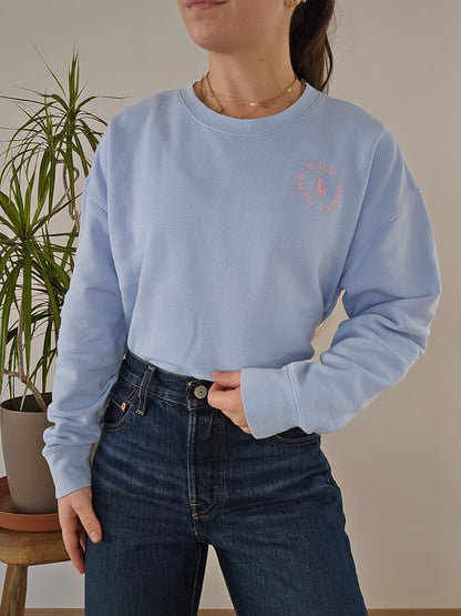 Sweat bleu ciel imprimé rose - XS/34