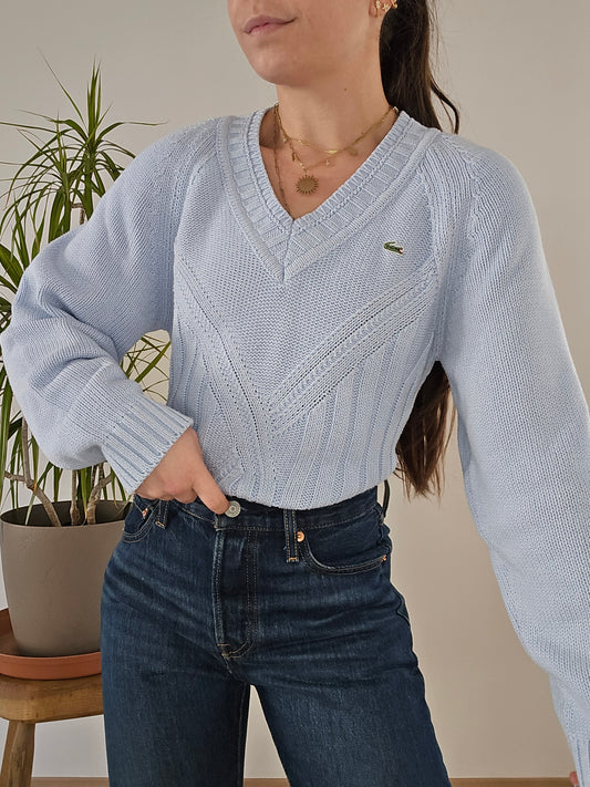 Pull col V bleu ciel des années 90' - M/38