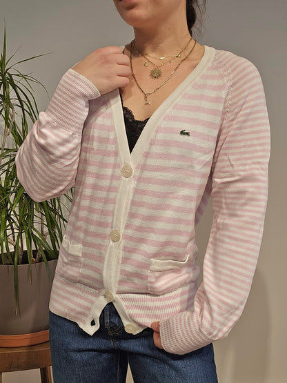 Cardigan à rayures rose/blanc des années 80' - M/38