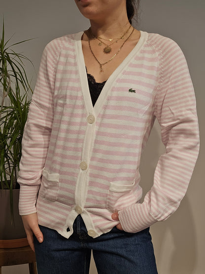 Cardigan à rayures rose/blanc des années 80' - M/38