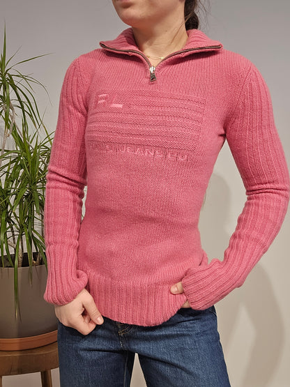 Pull camionneur en laine rose american flag (moulant) - XS/34