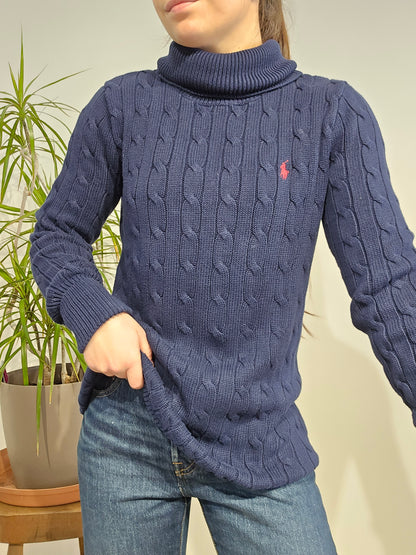 Pull col roulé en maille torsadée marine - S/36
