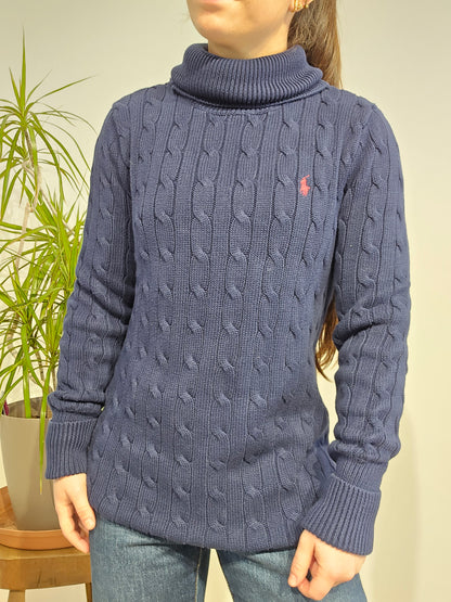 Pull col roulé en maille torsadée marine - S/36