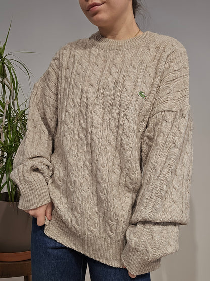 Pull en maille torsadée gris des années 80' - XL