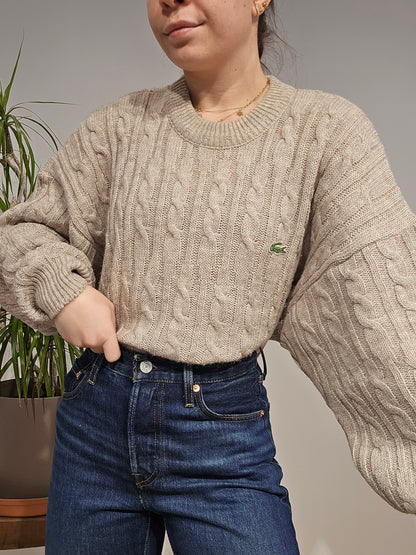 Pull en maille torsadée gris des années 80' - XL