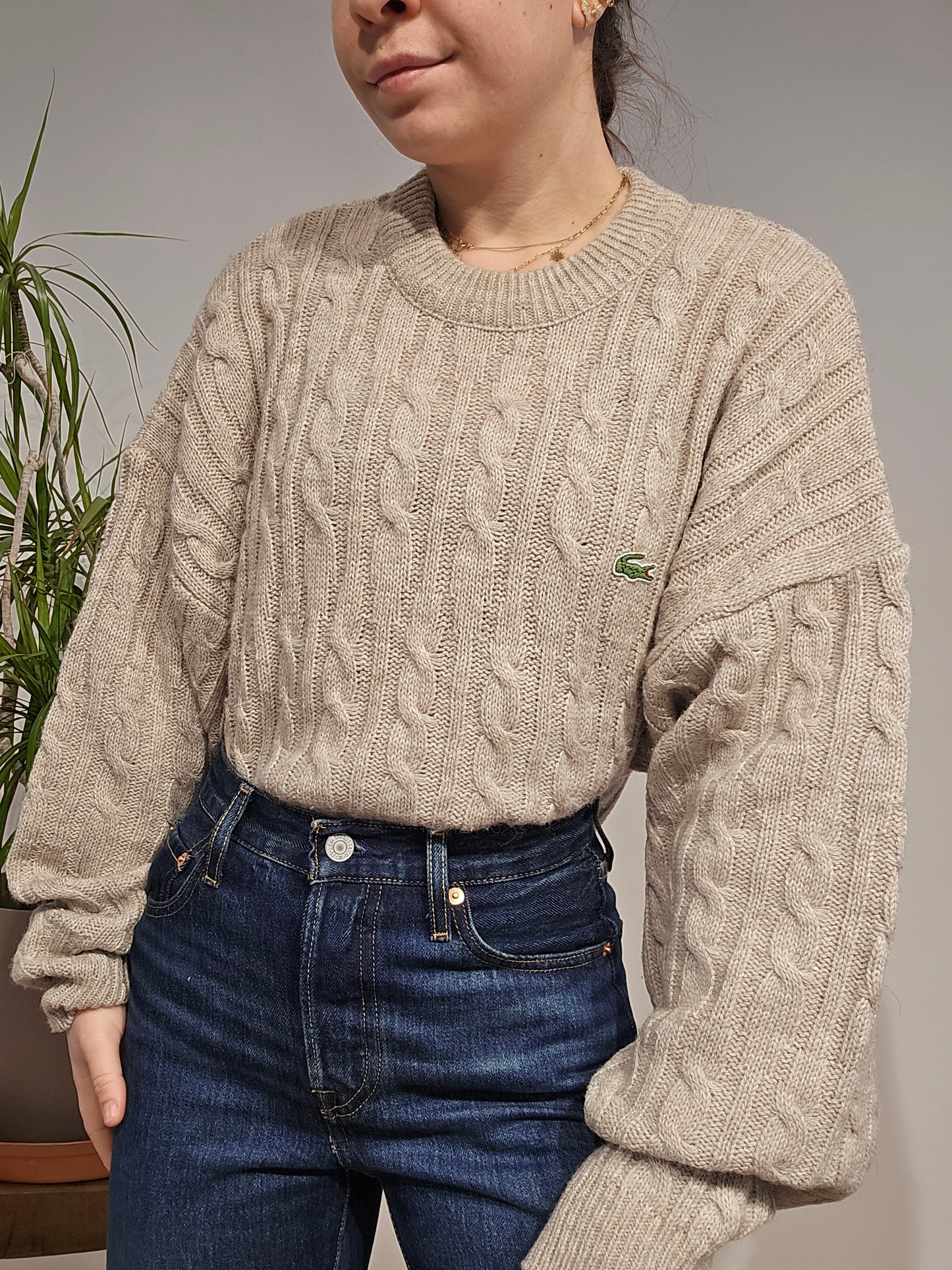 Pull en maille torsadée gris des années 80' - XL