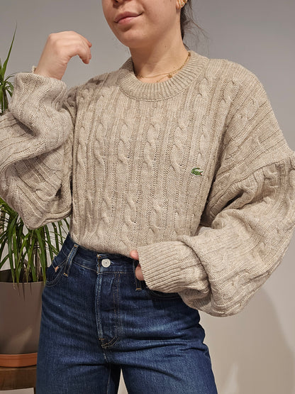 Pull en maille torsadée gris des années 80' - XL