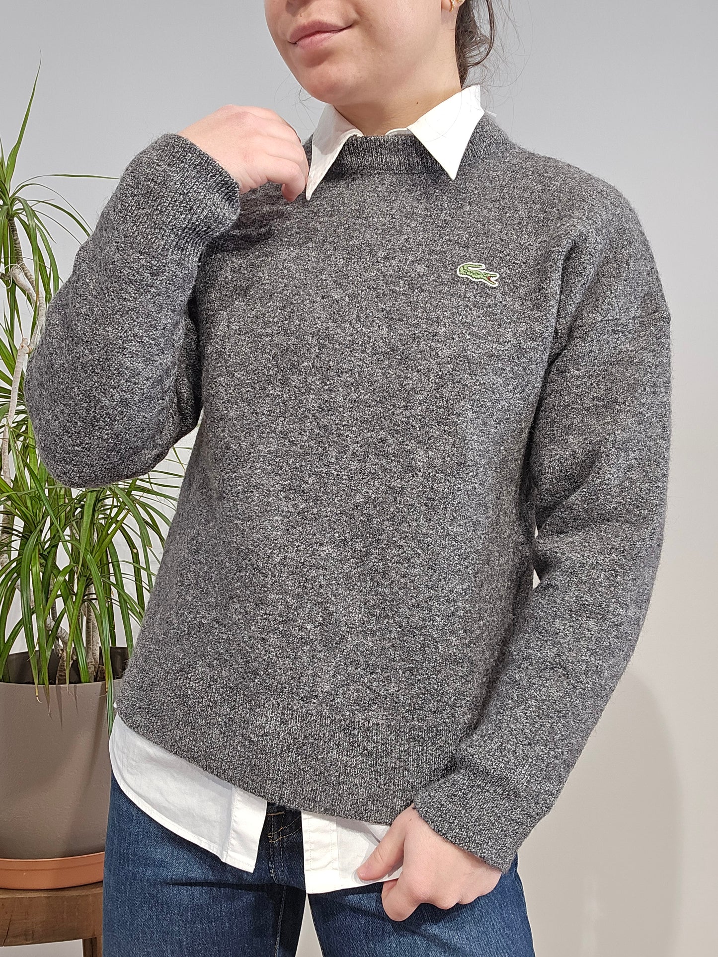 Pull en maille gris mélangé des années 80' - XS