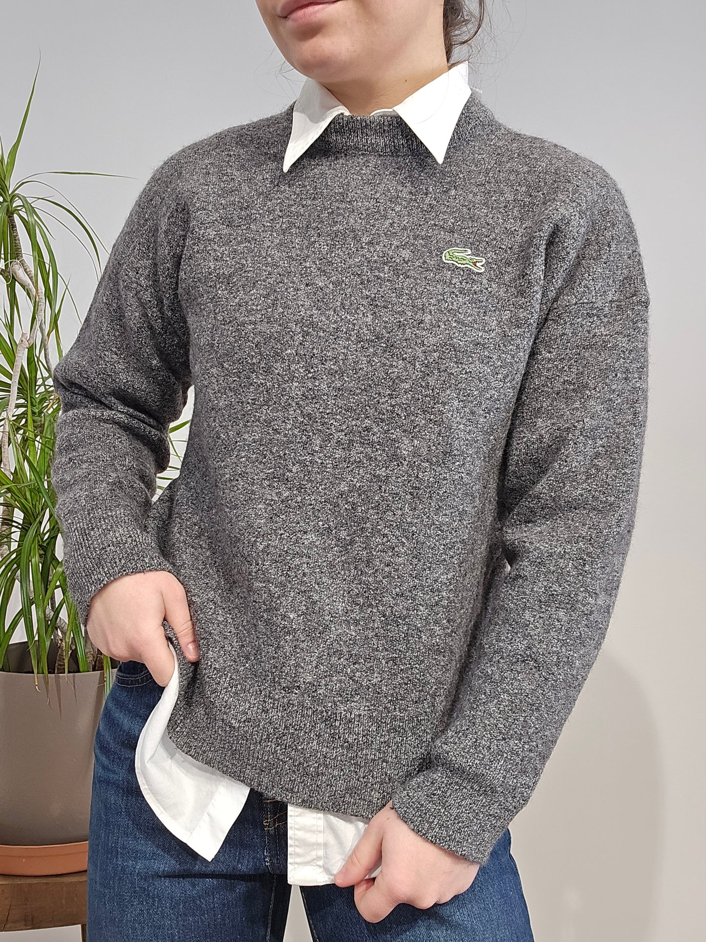 Pull en maille gris mélangé des années 80' - XS