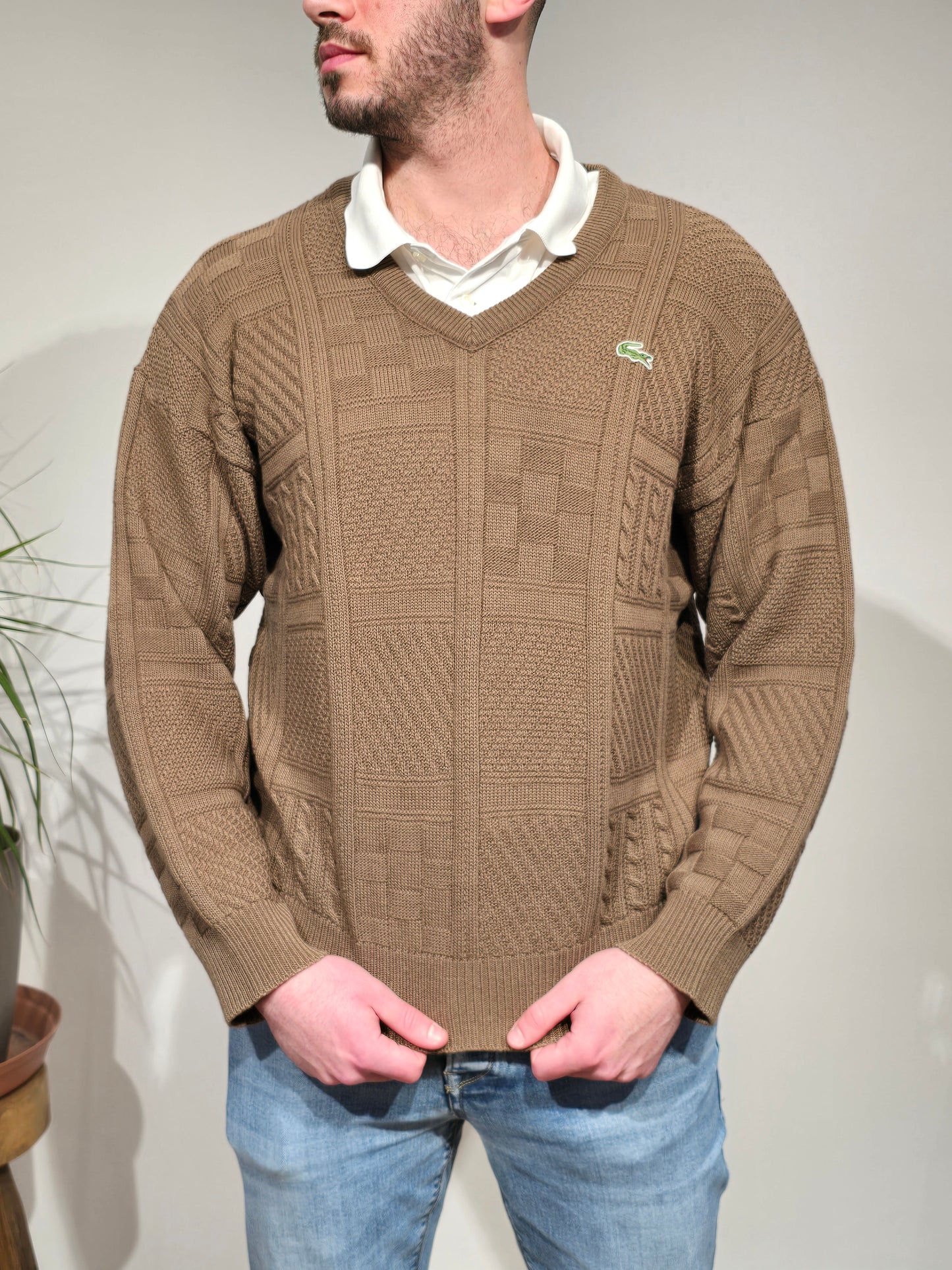 Pull col V marron des années 90' - M