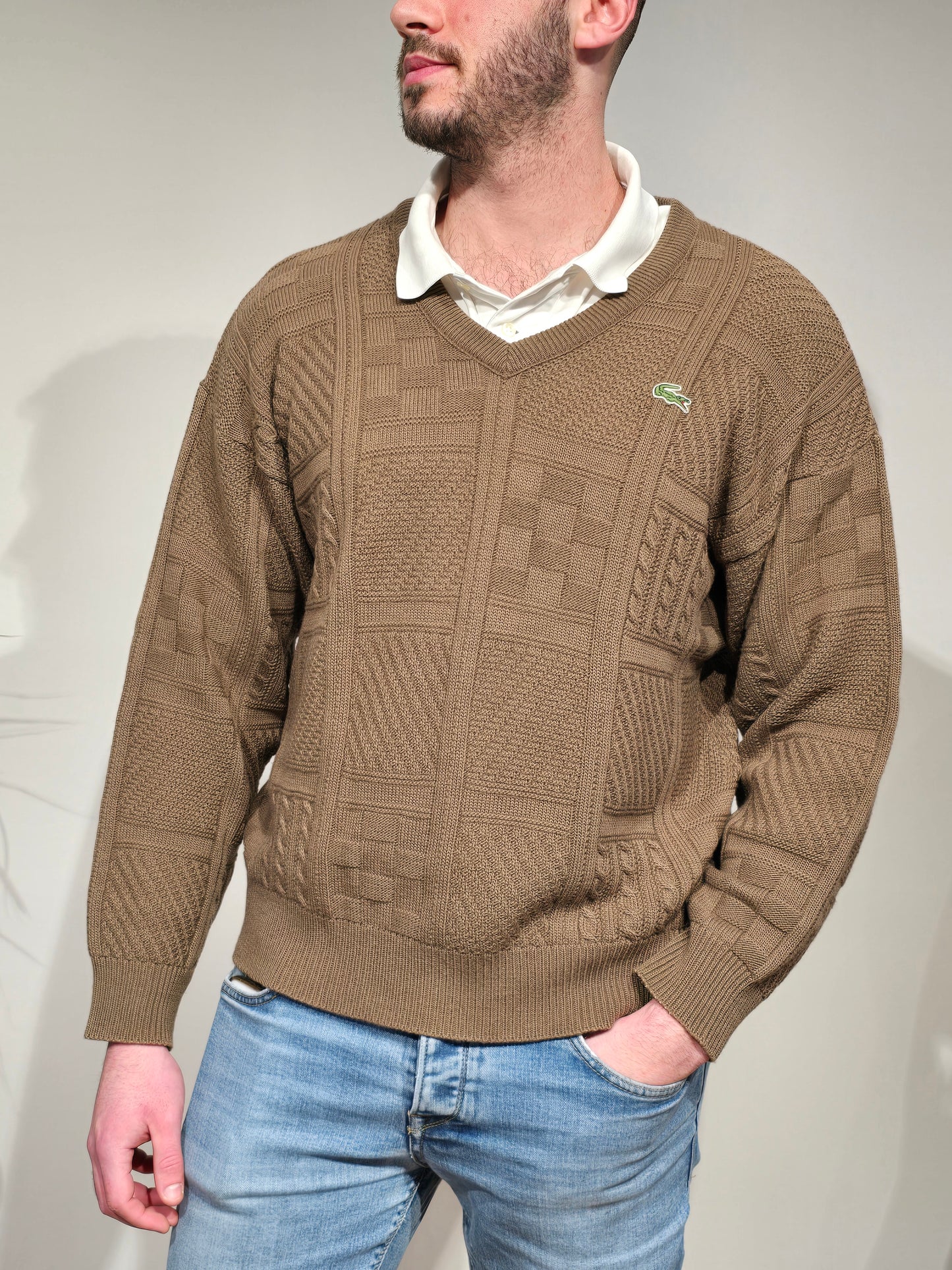 Pull col V marron des années 90' - M