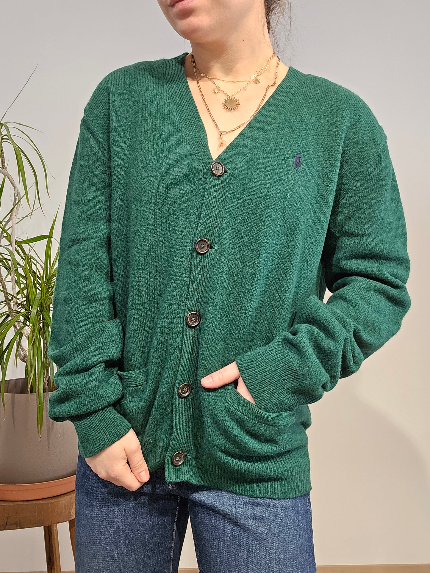 Cardigan vert foncé en laine - M