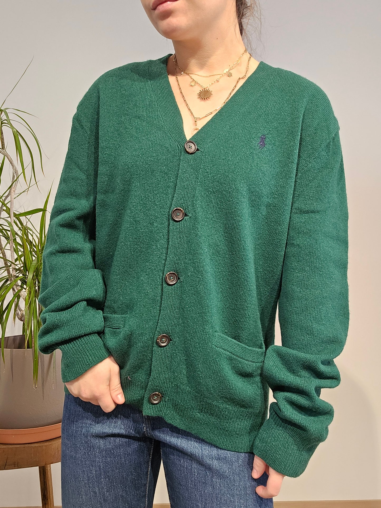 Cardigan vert foncé en laine - M