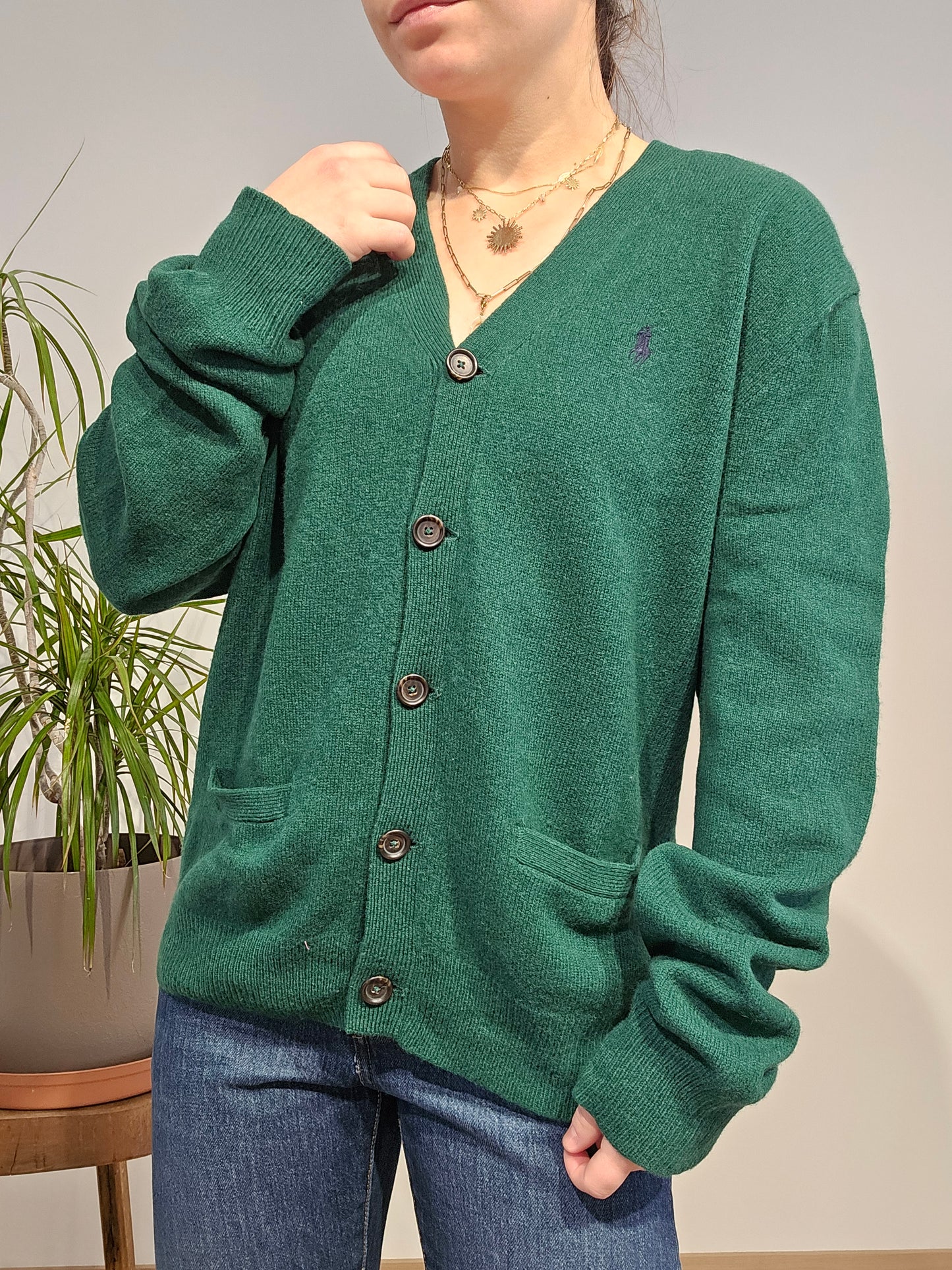Cardigan vert foncé en laine - M