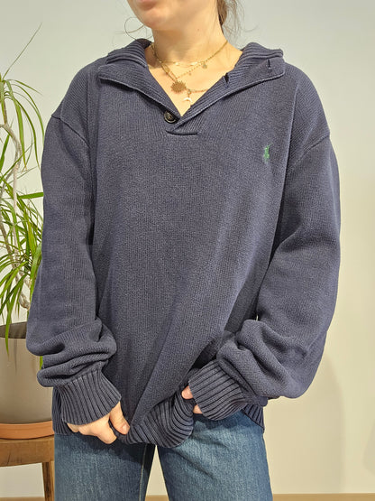 Pull bleu marine col boutonné - XL