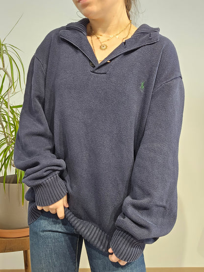 Pull bleu marine col boutonné - XL