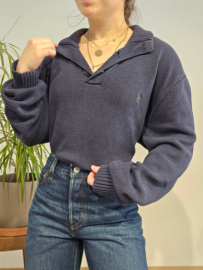 Pull bleu marine col boutonné - XL