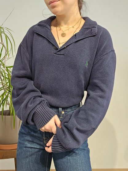 Pull bleu marine col boutonné - XL