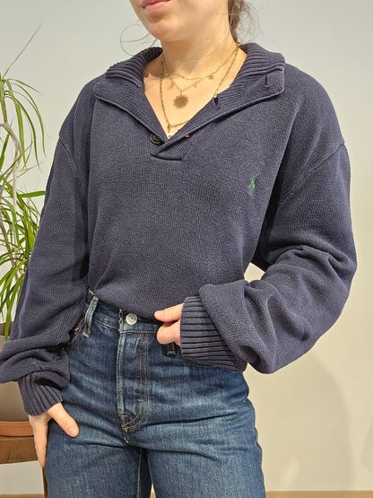 Pull bleu marine col boutonné - XL