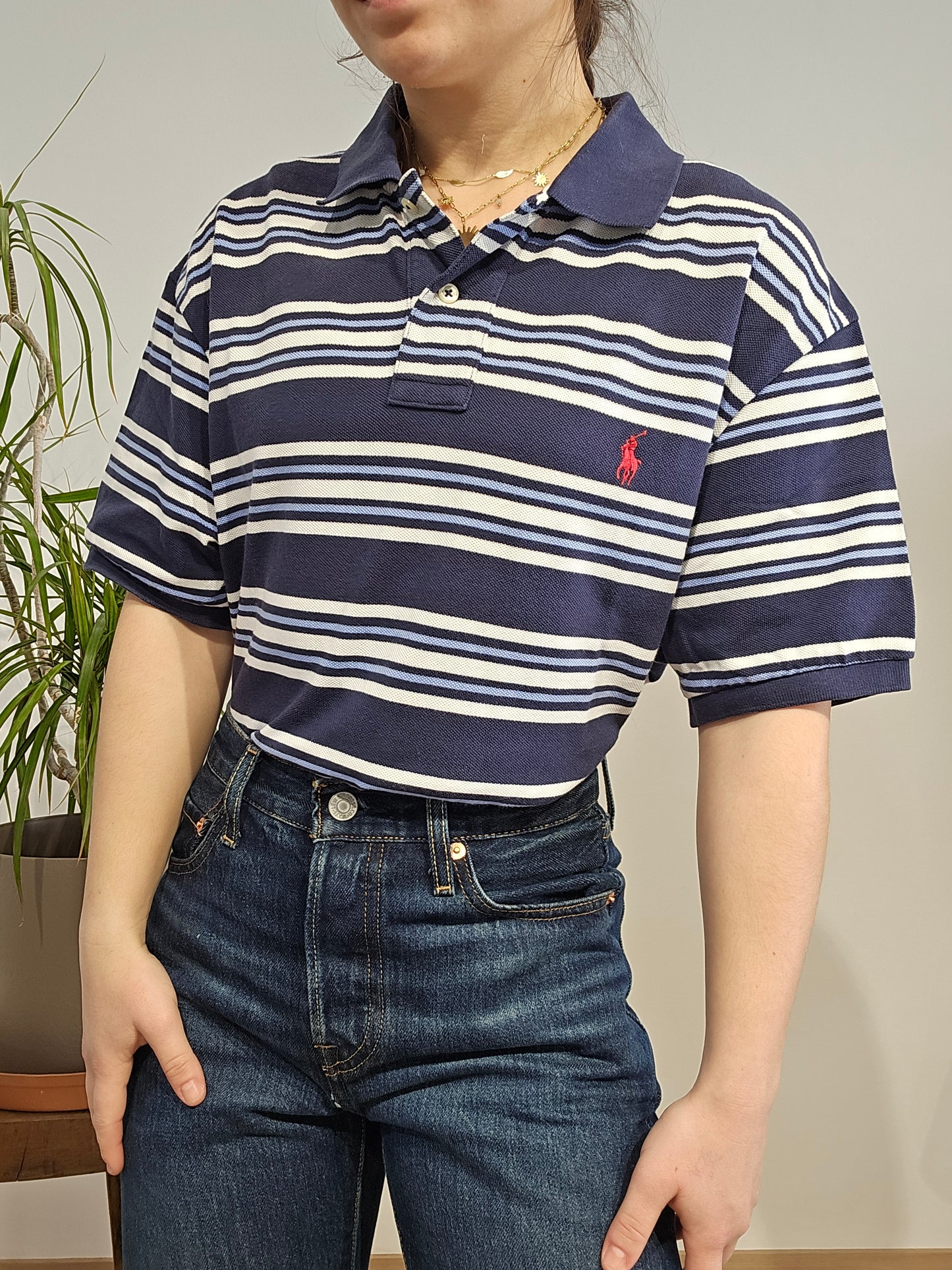 Polo à rayures bleu - XL