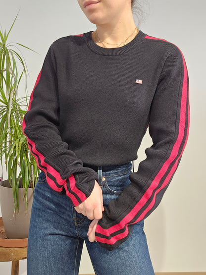 Pull en maille côtelée noir des années 90' american flag - S/M