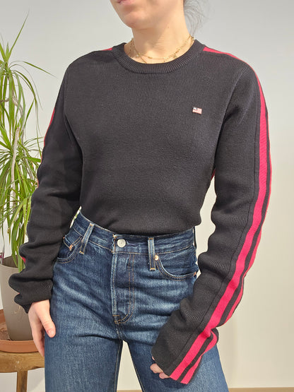 Pull en maille côtelée noir des années 90' american flag - S/M