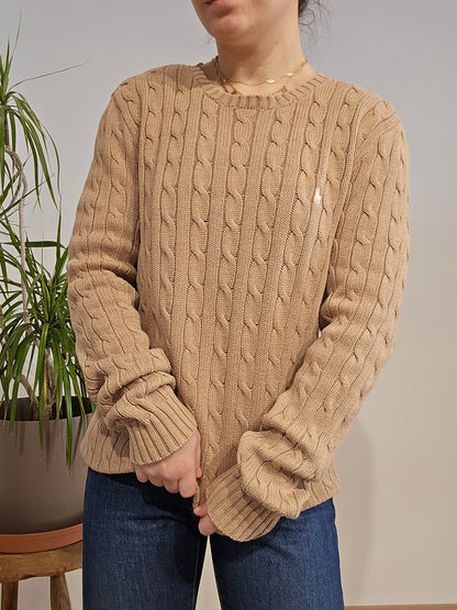Pull col rond en maille torsadée beige - M/L