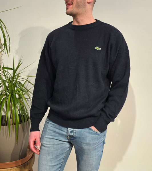 Pull col rond en maille marine des années 80' - M/L