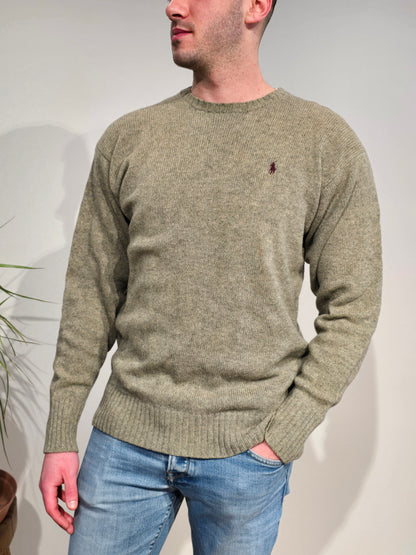 Pull col rond en laine kaki - M