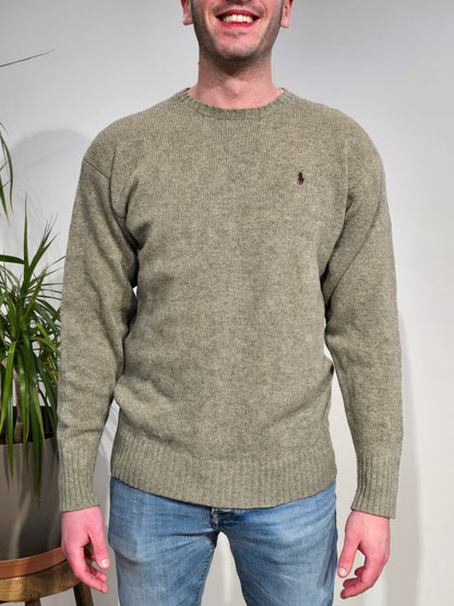 Pull col rond en laine kaki - M