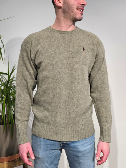 Pull col rond en laine kaki - M