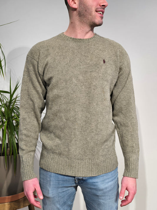 Pull col rond en laine kaki - M