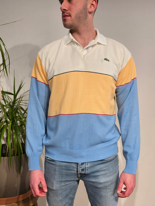 Pull col V léger tricolore des années 80' - L