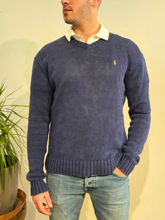 Pull col V en maille marine - M