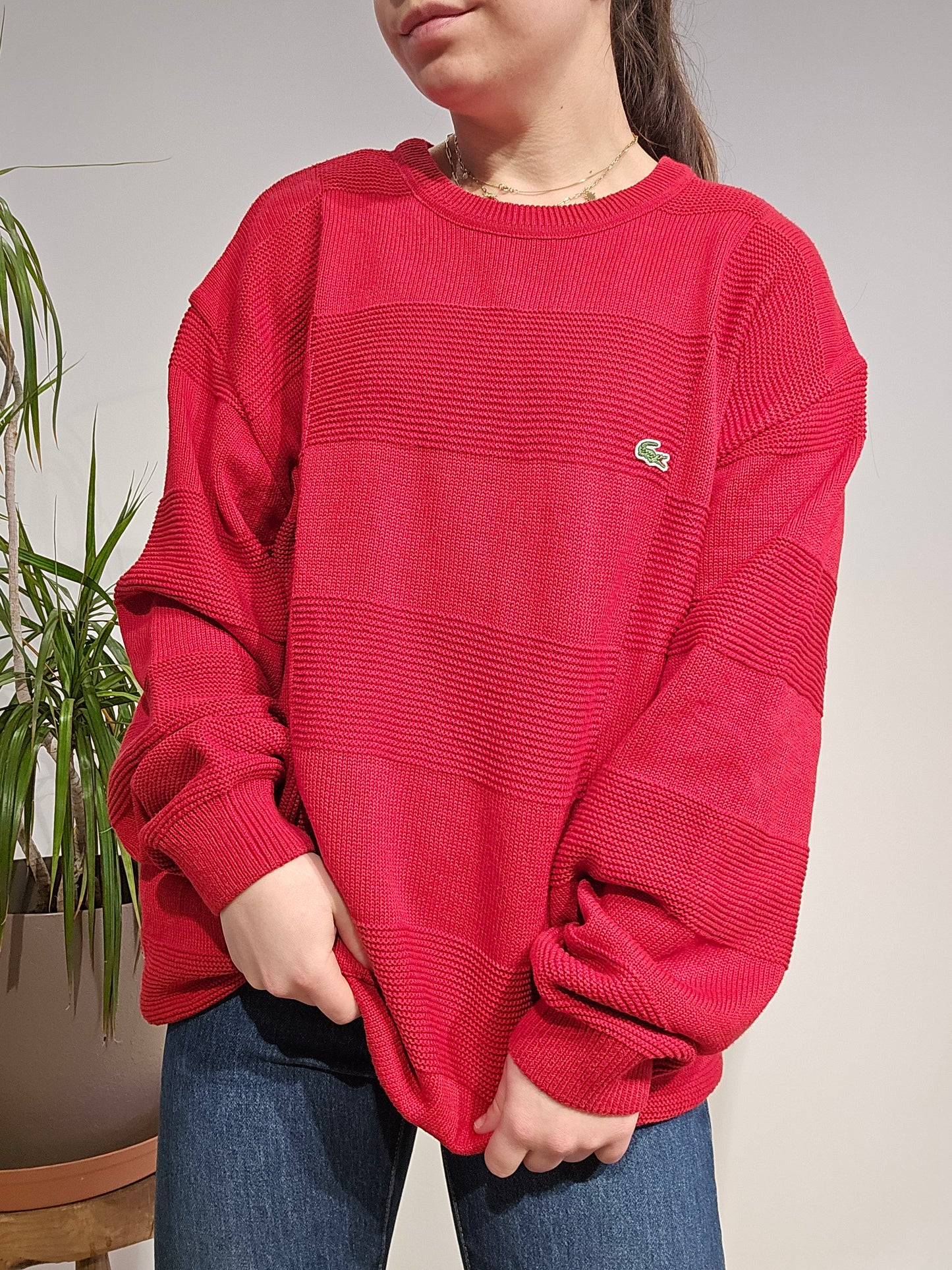 Pull col rond rouge des années 90' - XL