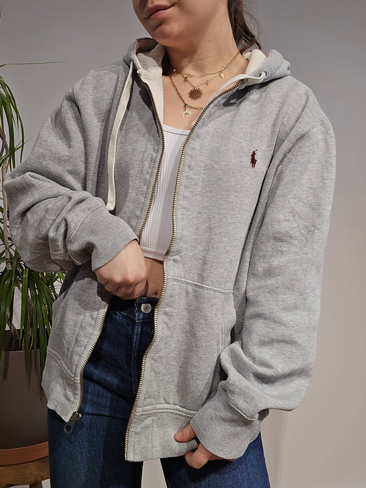 Sweat à capuche en coton gris - M