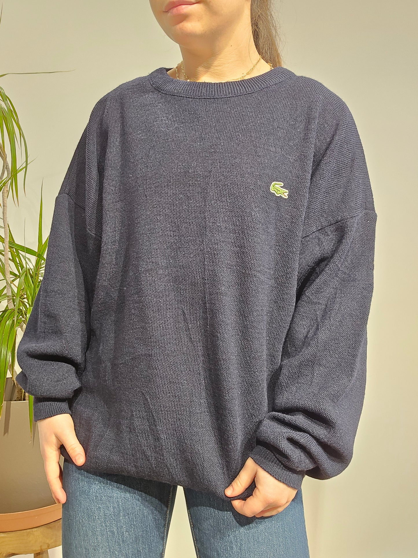 Pull col rond en maille marine des années 80' - L/XL