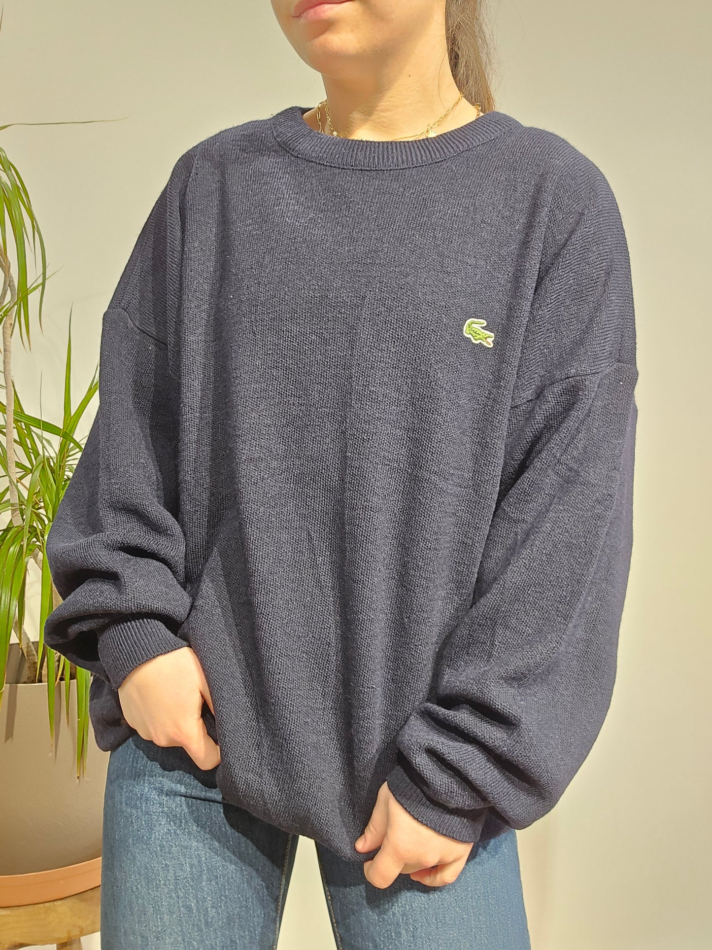 Pull col rond en maille marine des années 80' - L/XL