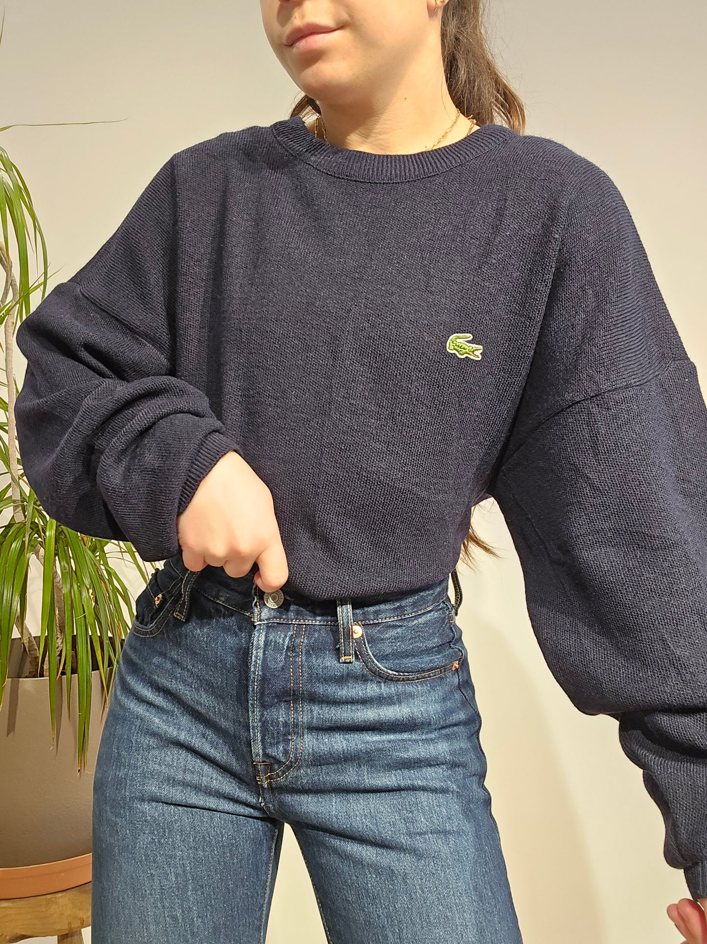 Pull col rond en maille marine des années 80' - L/XL