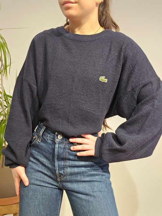 Pull col rond en maille marine des années 80' - L/XL