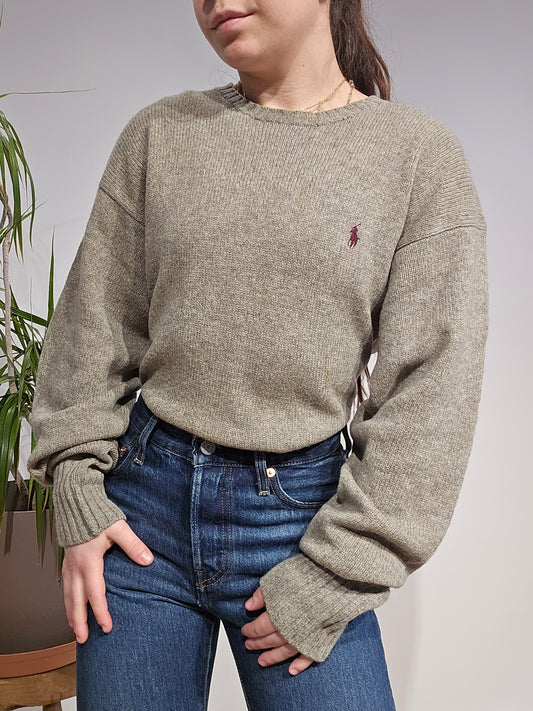Pull col rond en laine kaki - L/XL