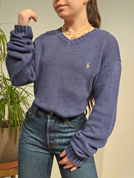 Pull col V en maille marine - L/XL