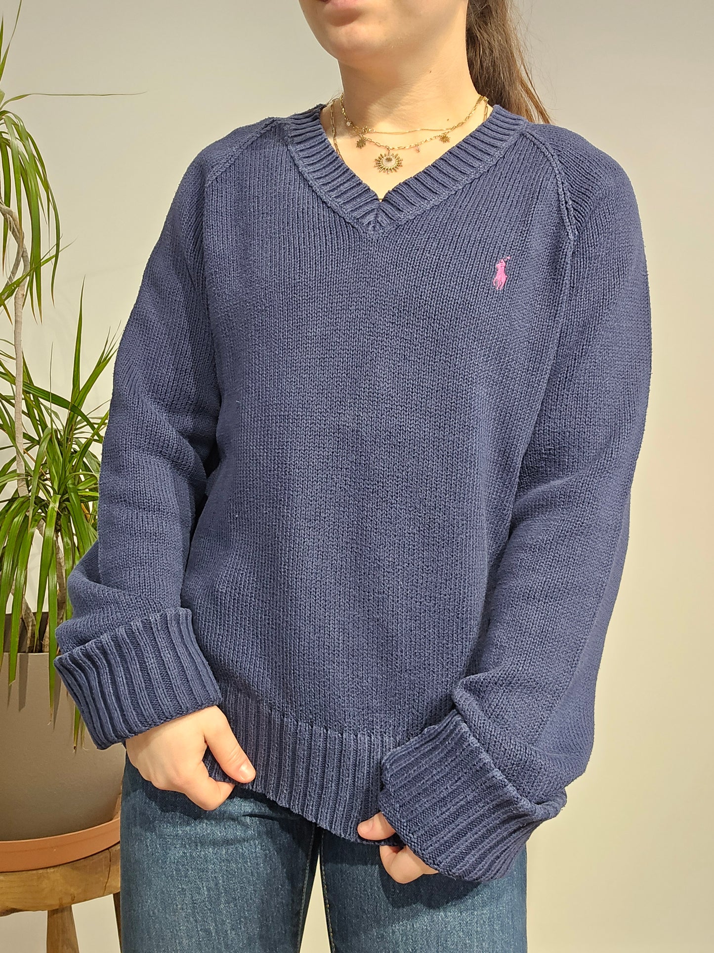 Pull col V marine - M