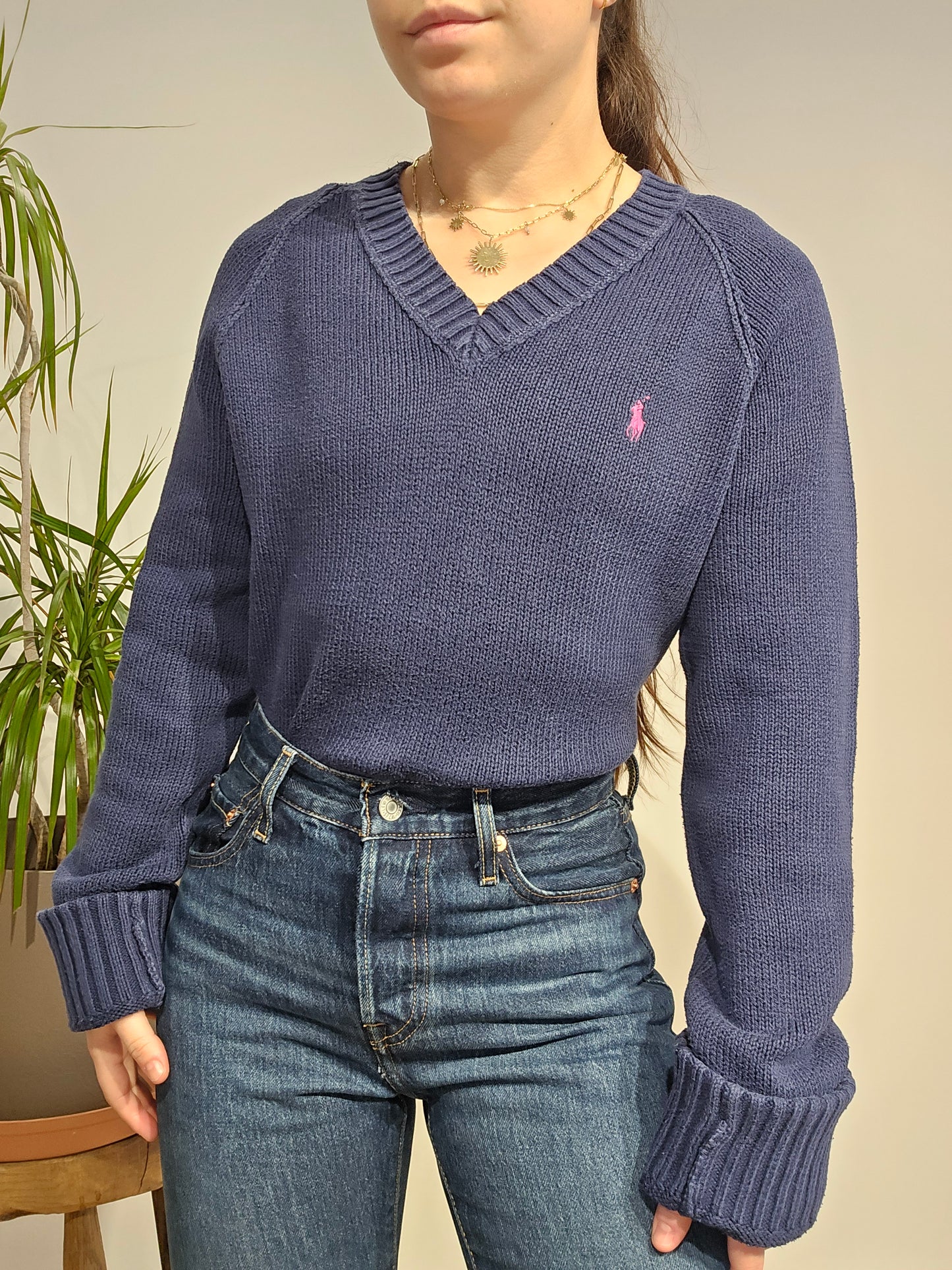 Pull col V marine - M