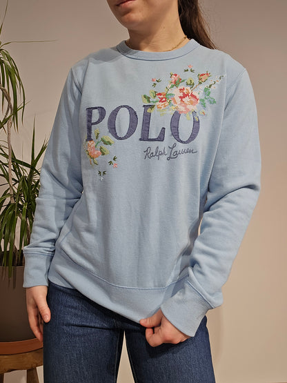 Sweat bleu brodé fleuris - XS