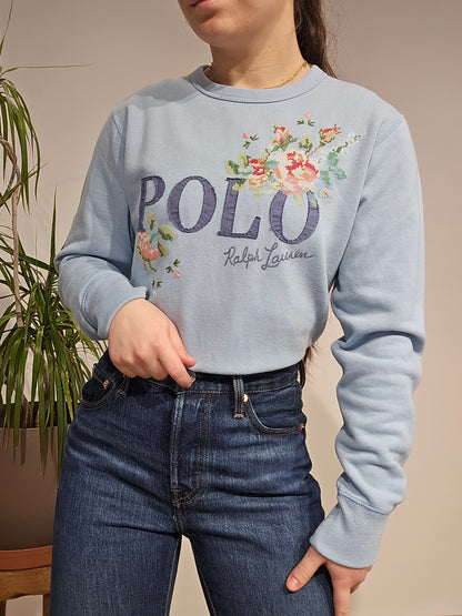 Sweat bleu brodé fleuris - XS