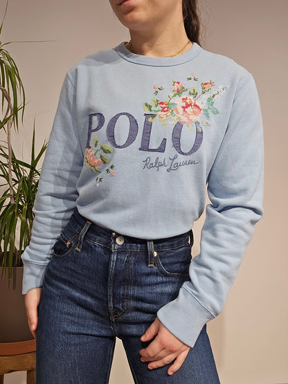 Sweat bleu brodé fleuris - XS